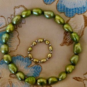 Honora pearl stretch bracelet and ring - green